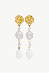 Textured Gold-Plated Pearl Drop Earrings - Shah S. Sahota