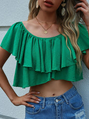 Ruffled Off-Shoulder Layered Cropped Top - Shah S. Sahota