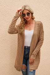 Openwork Horizontal Ribbing Open Front Cardigan - Shah S. Sahota