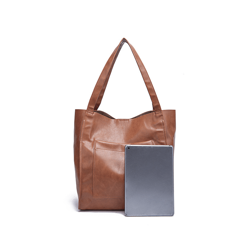 Retro Large Capacity Waxy Leather Tote Bag - Shah S. Sahota