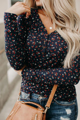 Button V-Neck Floral Top - Shah S. Sahota