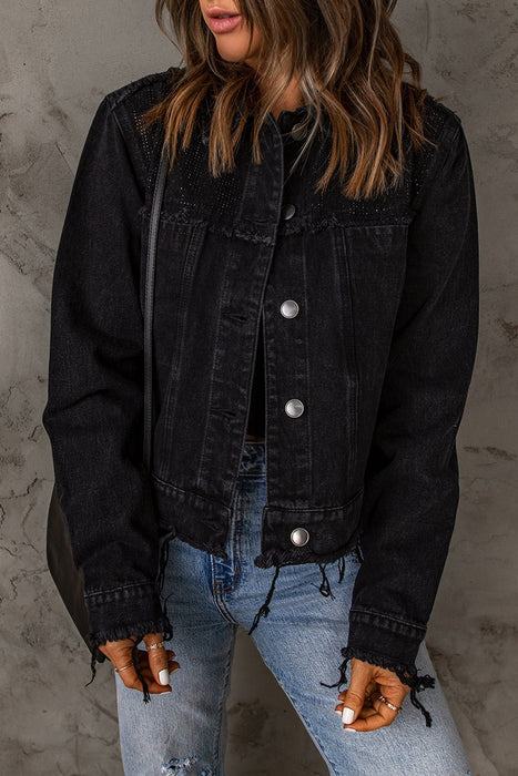 Frayed Trim Button Down Denim Jacket - Shah S. Sahota