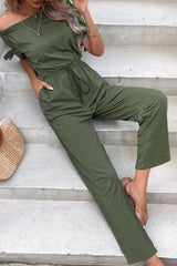 Off-Shoulder Tie Cuff Jumpsuit with Pockets - Shah S. Sahota