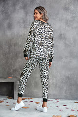 Leopard V-Neck Dropped Shoulder Loungewear Set - Shah S. Sahota