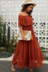 Swiss Dot Off-Shoulder Tiered Maxi Dress - Shah S. Sahota