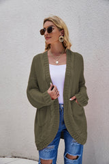 Cable-Knit Curved Hem Open Front Cardigan - Shah S. Sahota