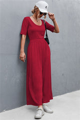 Scoop Neck Half Sleeve Wide Leg Jumpsuit - Shah S. Sahota