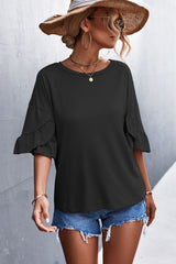 Flare Sleeve Round Neck Tee - Shah S. Sahota