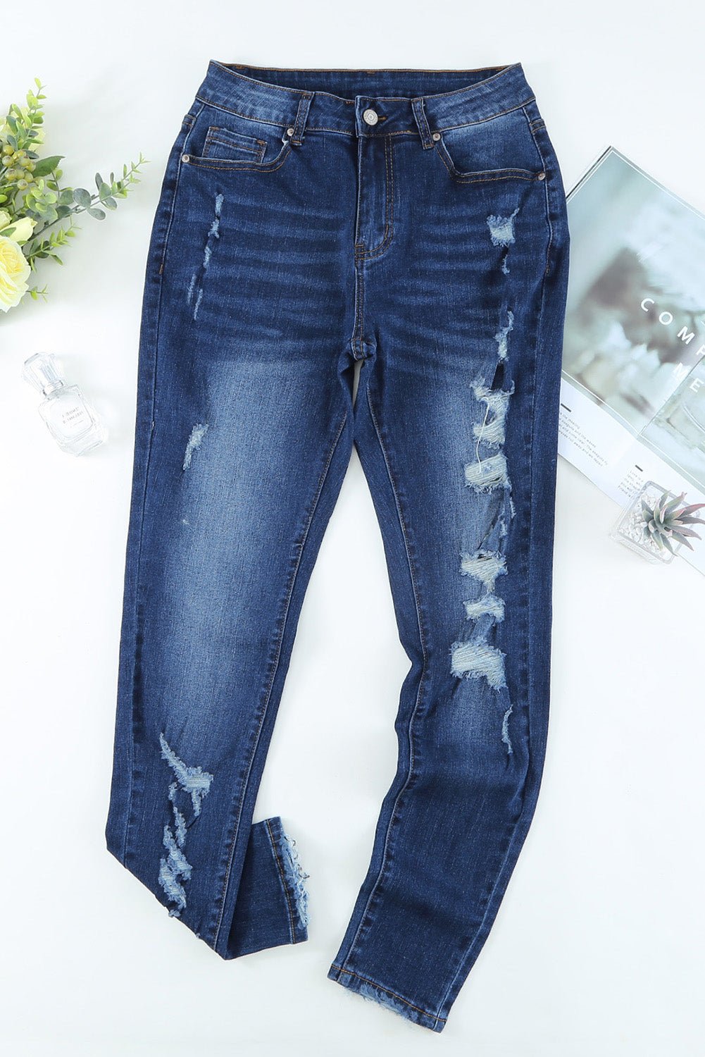 Distressed High Waist Skinny Jeans - Shah S. Sahota