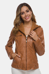 Zipper Front Hooded PU Leather Jacket - Shah S. Sahota