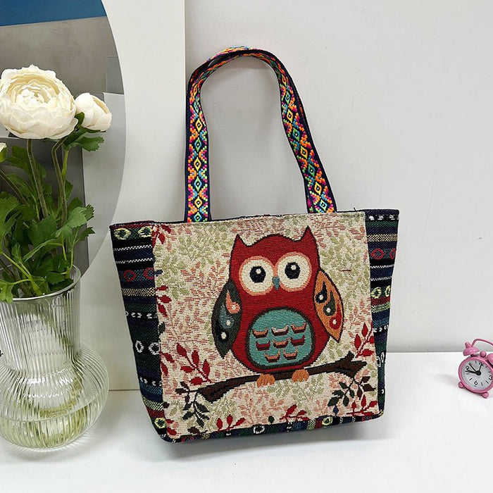 Literary Embroidered Tote Bag, Women's Ethnic Style Handbag, Reusable Shopping Shoulder Bag - Shah S. Sahota