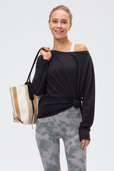 Exposed Seam Boat Neck Long Sleeve Yoga Tee - Shah S. Sahota