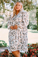 Plus Size Paisley Print Puff Sleeve Dress - Shah S. Sahota