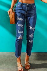 High-Rise Distressed Hem Detail Jeans - Shah S. Sahota