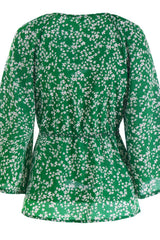 Ditsy Floral Tie-Front Peplum Blouse - Shah S. Sahota