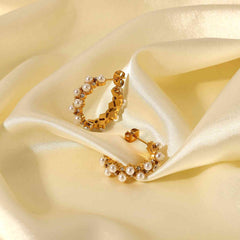 Pearl Rhinestone C-Hoop Earrings