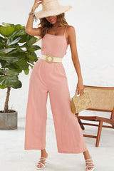 Cutout Spaghetti Strap Tie Back Wide Leg Jumpsuit - Shah S. Sahota