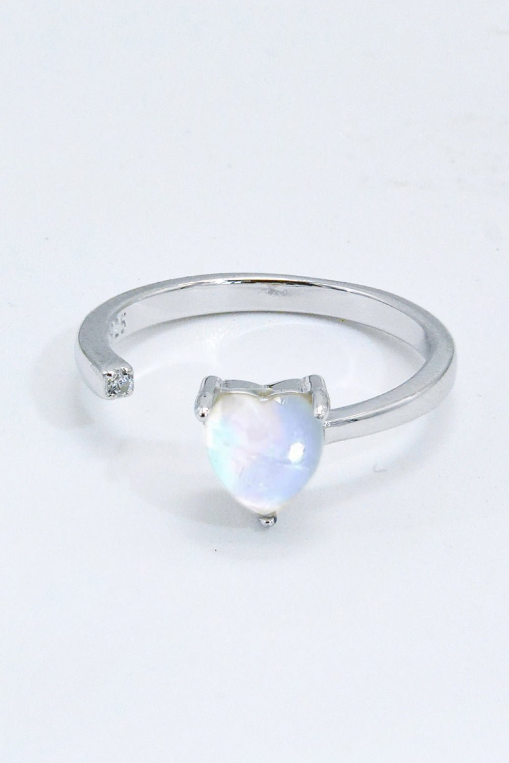 Inlaid Moonstone Heart Adjustable Open Ring - Shah S. Sahota