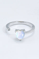 Inlaid Moonstone Heart Adjustable Open Ring - Shah S. Sahota