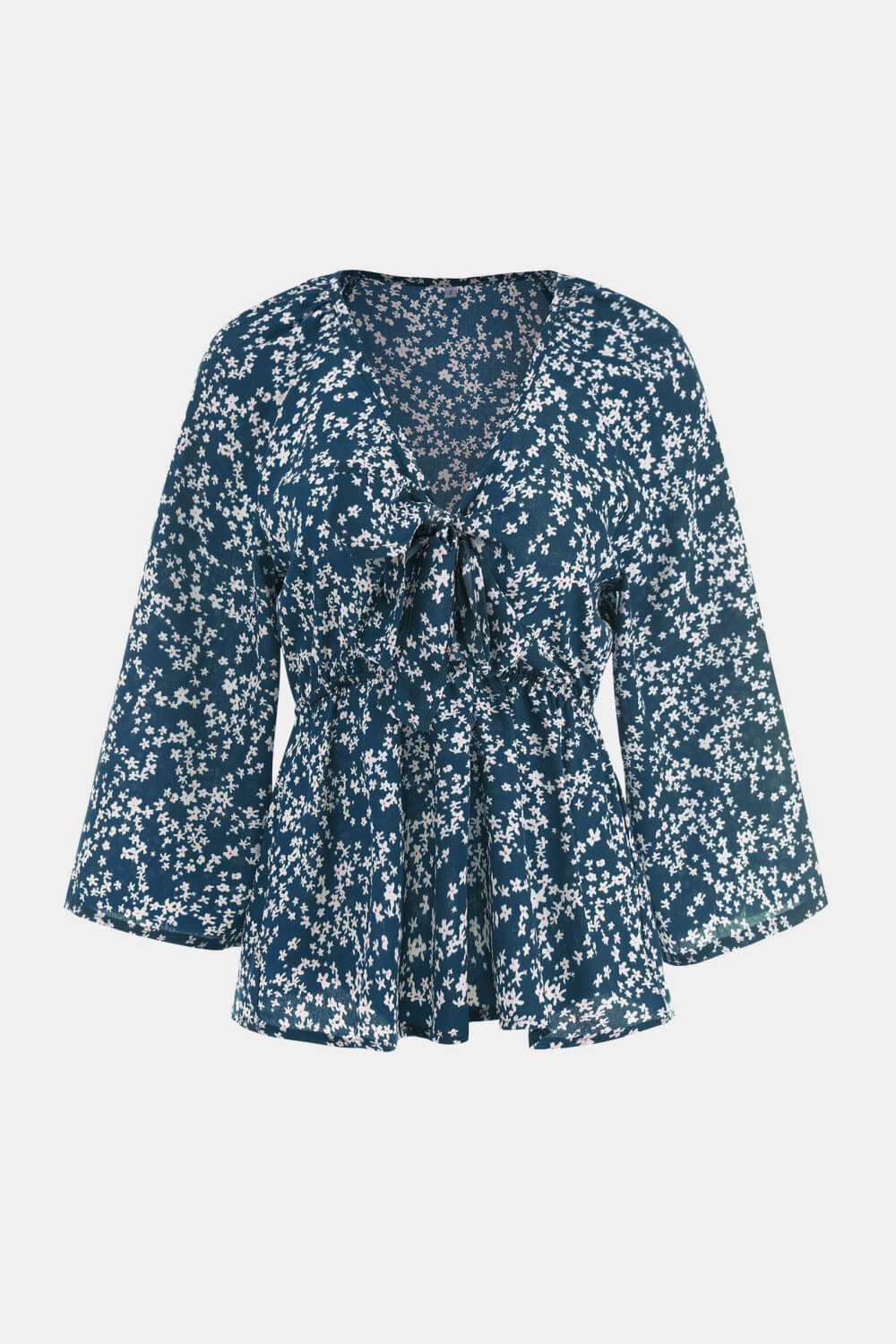 Ditsy Floral Tie-Front Peplum Blouse - Shah S. Sahota