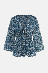 Ditsy Floral Tie-Front Peplum Blouse - Shah S. Sahota