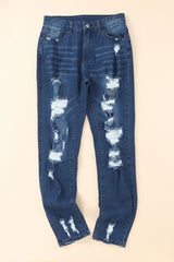 Distressed High Waist Pocket Jeans - Shah S. Sahota