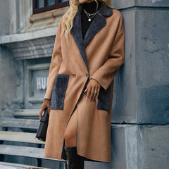 Khaki Lapel Neck Long Overcoat With Pockets - Shah S. Sahota