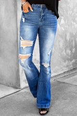 Distressed Flare Leg Jeans with Pockets - Shah S. Sahota