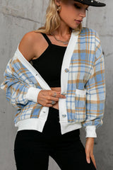 Plaid Button Down Jacket with Pockets - Shah S. Sahota