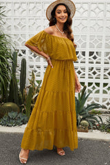 Swiss Dot Off-Shoulder Tiered Maxi Dress - Shah S. Sahota
