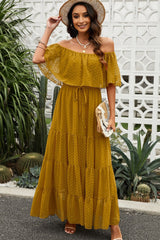 Swiss Dot Off-Shoulder Tiered Maxi Dress - Shah S. Sahota
