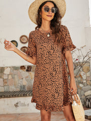 Printed Flounce Sleeve Ruffle Hem Dress - Shah S. Sahota