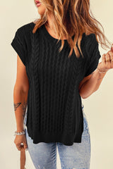 Cable-Knit Side Slit Sweater Vest - Shah S. Sahota