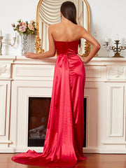 Satin Strapless Split Zip-Back Dress