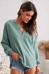 Button Detail Curved Hem Top - Shah S. Sahota