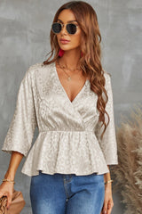 Leopard Three-Quarter Sleeve Peplum Blouse - Shah S. Sahota