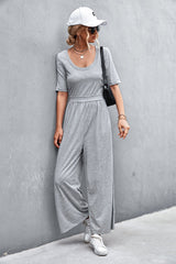 Scoop Neck Half Sleeve Wide Leg Jumpsuit - Shah S. Sahota