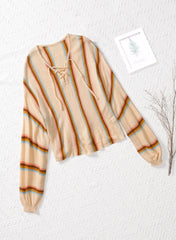 Striped Lace-Up Knit Top - Shah S. Sahota