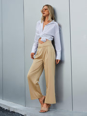 Cutout V-Waist Pleated Wide Leg Pants - Shah S. Sahota
