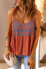 Bohemian Embroidery Spaghetti Strap Babydoll Cami - Shah S. Sahota