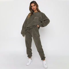 Corduroy Crew Neck Pullover Long Sleeve Sweatshirts & TiePants Two-Piece Sets - Shah S. Sahota