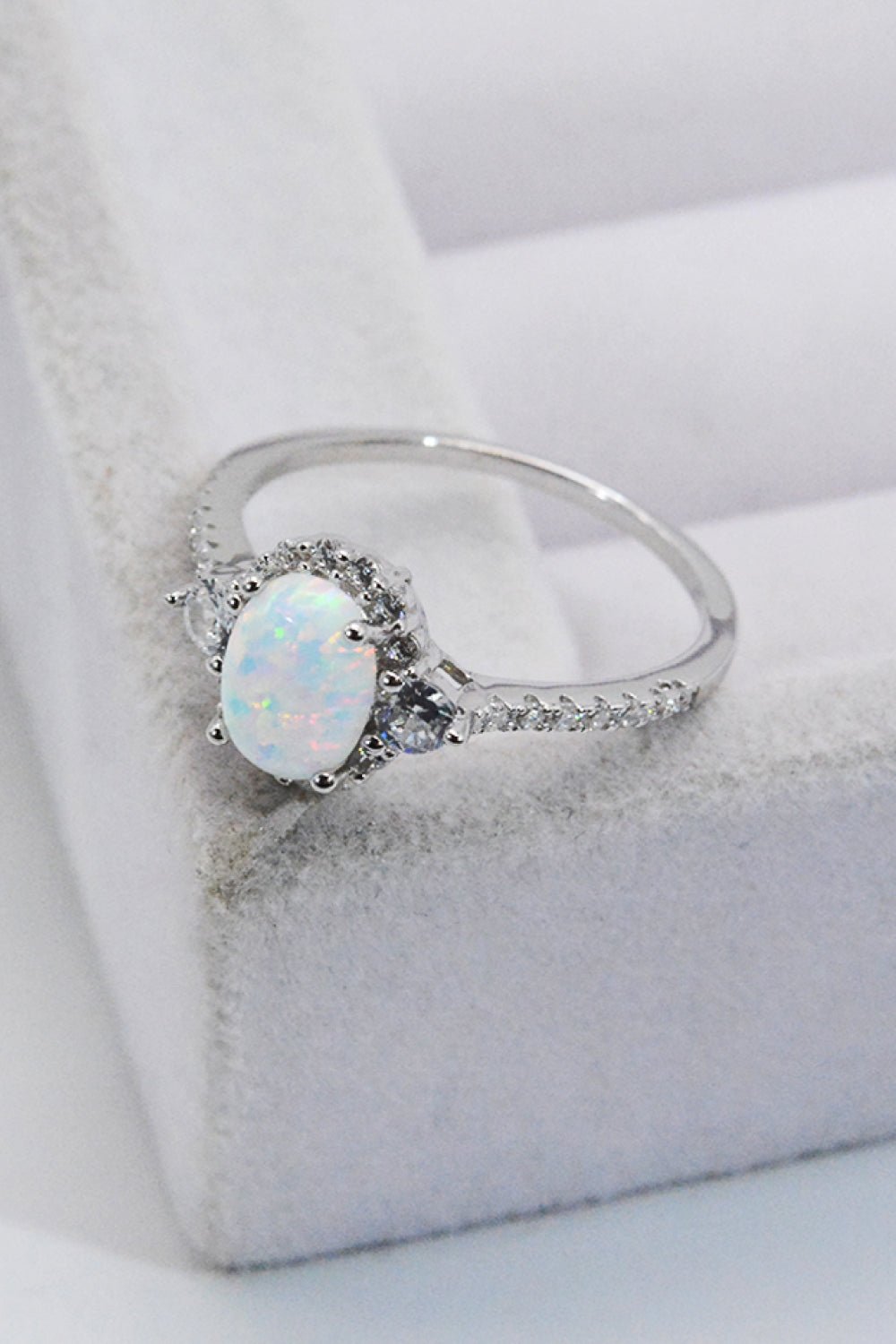 925 Sterling Silver Platinum-Plated Opal Ring - Shah S. Sahota