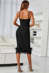 Spaghetti Strap Feather Trim Bodycon Dress - Shah S. Sahota