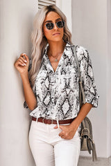 Animal Print Pocketed Button Down Top - Shah S. Sahota