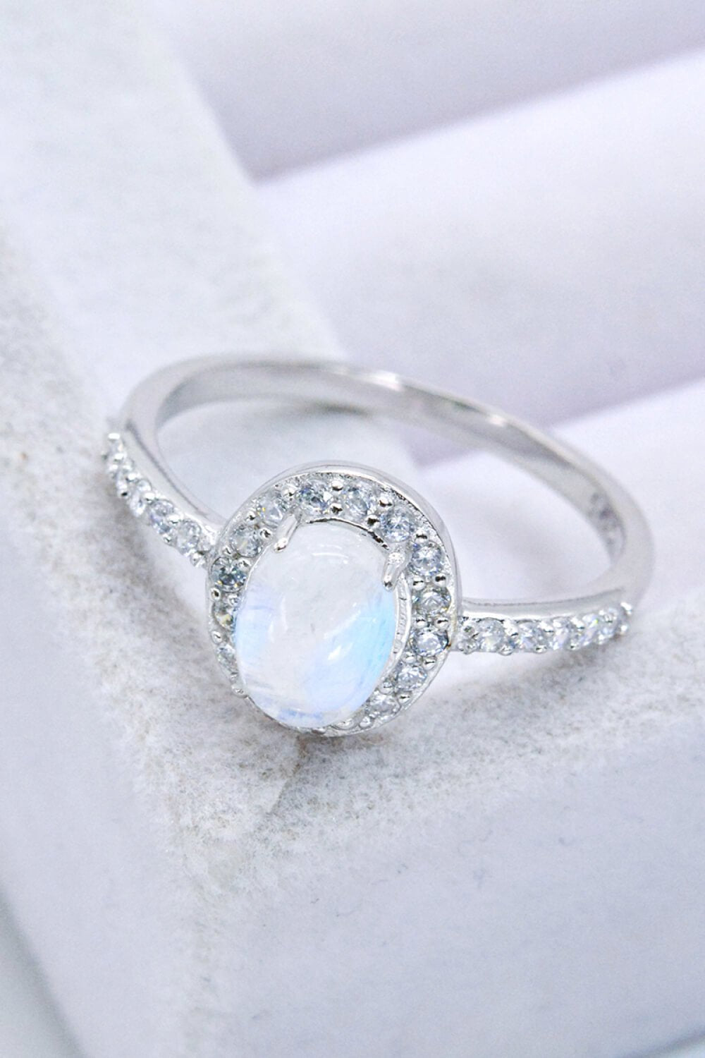 925 Sterling Silver Natural Moonstone Halo Ring - Shah S. Sahota