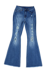 Distressed Frayed Hem Flare Jeans - Shah S. Sahota