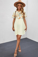 Floral Striped Short Sleeve Round Neck T-Shirt Dress - Shah S. Sahota