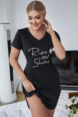 RISE AND SHINE Contrast Lace V-Neck T-Shirt Dress - Shah S. Sahota