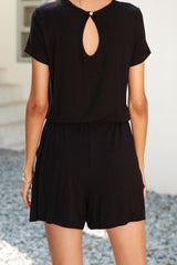 Drawstring Waist Short Sleeve Romper with Pockets - Shah S. Sahota