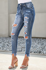 Distressed Frayed Hem Cropped Jeans - Shah S. Sahota